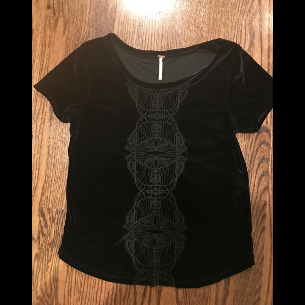 Free People Size Large Black Velvet Tee